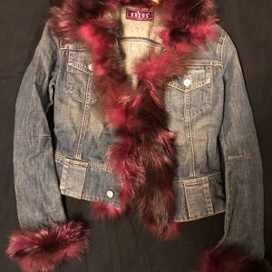 Kryos Paris Jean Jacket With Purple Fur Collar